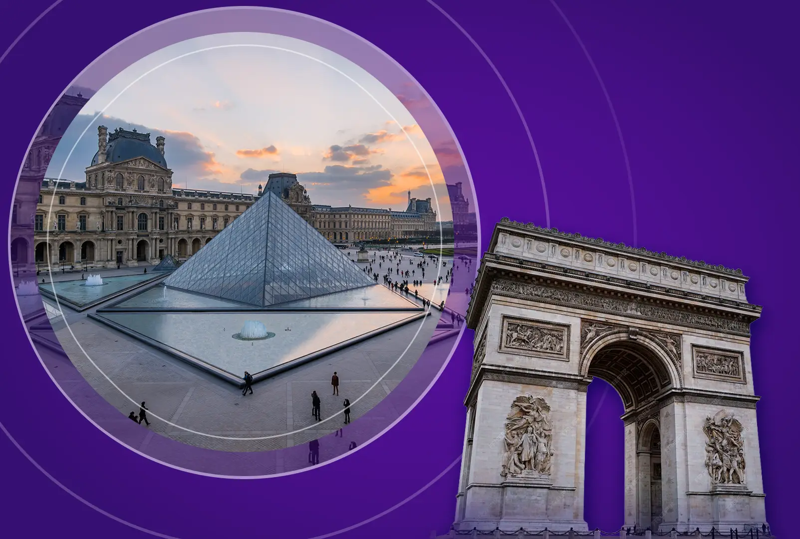 El museo del louvre y el arco del triunfo de París